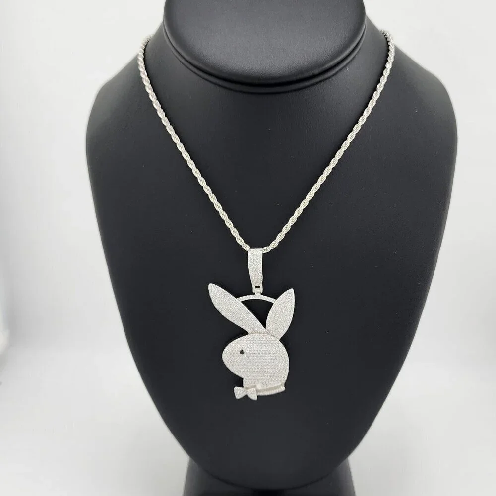 Brand New Sterling Silver 925 Bunny Face Necklace
